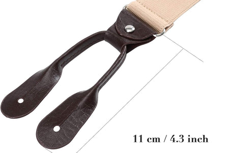 Mens Brown Button End Suspenders - Adjustable Elastic Y Shape Tuxedo Suspender