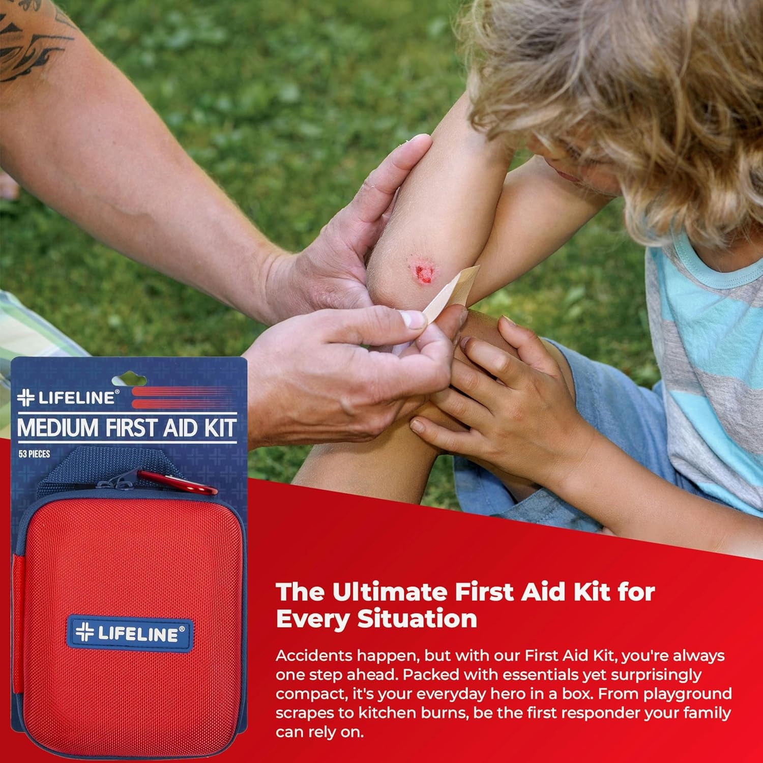 First My Family All-In-One 2 Person, 72 Hour Emergency Survival Kit for Fires, Earthquakes, Hurricanes, Floods, Tsunami and Other Disasters - Premium Red Backpack