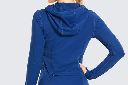 Women'S Brushed Full Zip Hoodie Jacket Sportswear Hooded Workout Track Running Jacket with Zip Pockets