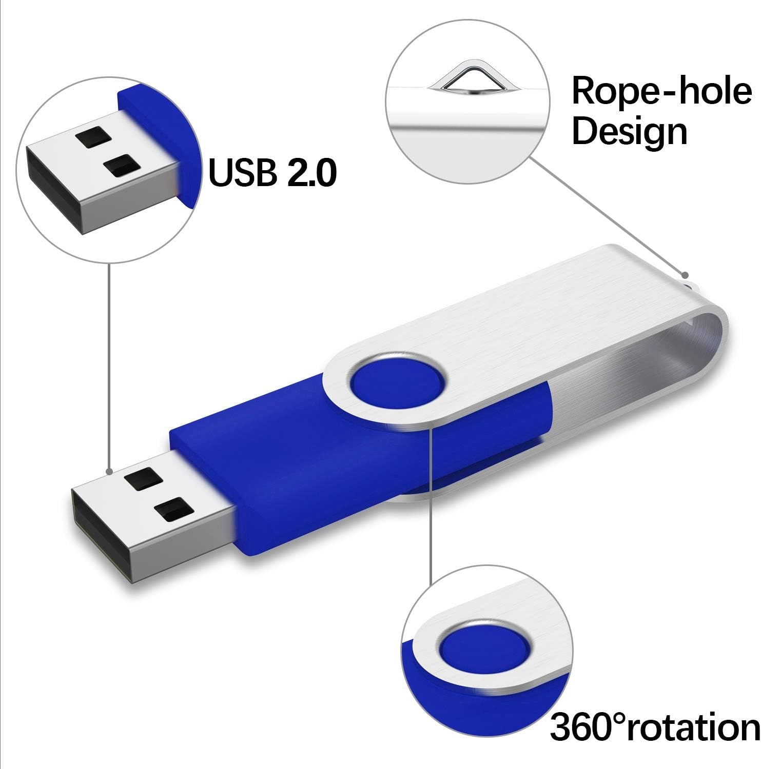 10 Pack 64GB USB 2.0 Flash Drive Thumb Drive, Blue