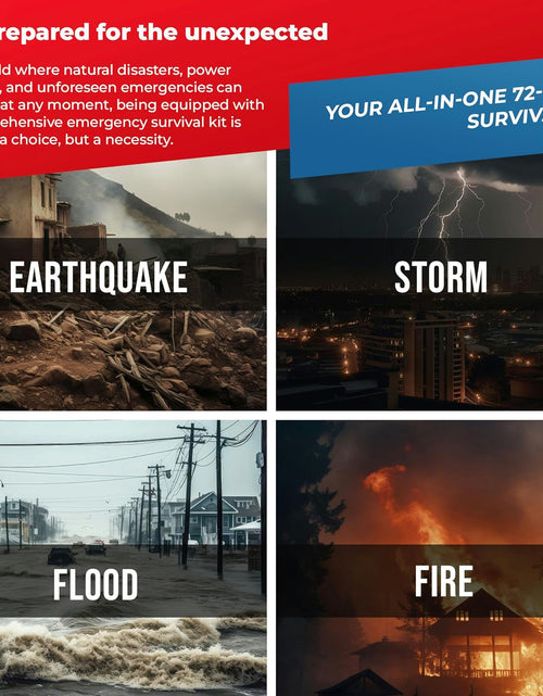 Load image into Gallery viewer, First My Family All-In-One 2 Person, 72 Hour Emergency Survival Kit for Fires, Earthquakes, Hurricanes, Floods, Tsunami and Other Disasters - Premium Red Backpack
