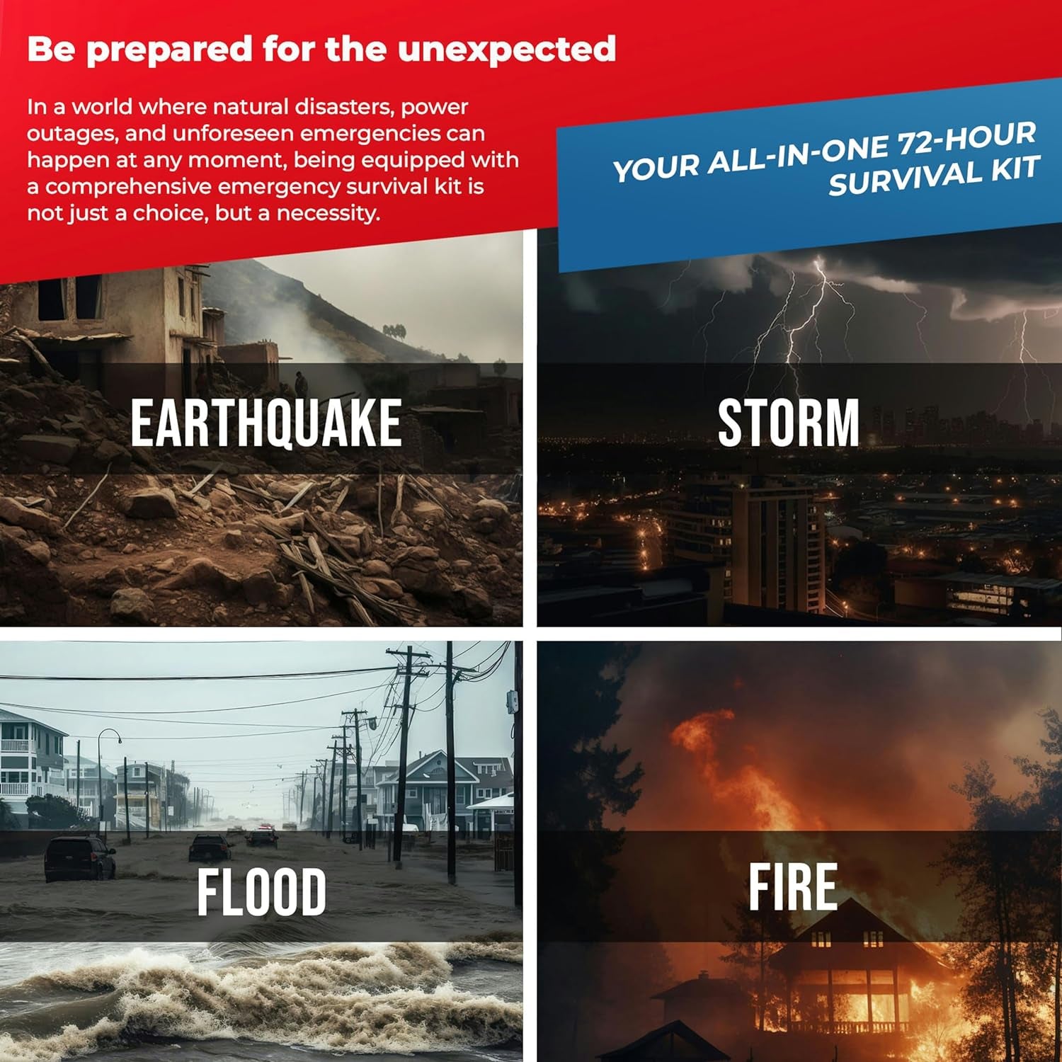 First My Family All-In-One 2 Person, 72 Hour Emergency Survival Kit for Fires, Earthquakes, Hurricanes, Floods, Tsunami and Other Disasters - Premium Red Backpack