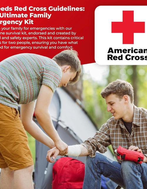 Load image into Gallery viewer, First My Family All-In-One 2 Person, 72 Hour Emergency Survival Kit for Fires, Earthquakes, Hurricanes, Floods, Tsunami and Other Disasters - Premium Red Backpack
