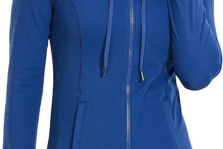 Women'S Brushed Full Zip Hoodie Jacket Sportswear Hooded Workout Track Running Jacket with Zip Pockets