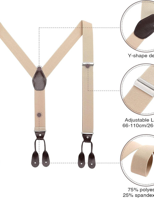 Load image into Gallery viewer, Mens Brown Button End Suspenders - Adjustable Elastic Y Shape Tuxedo Suspender
