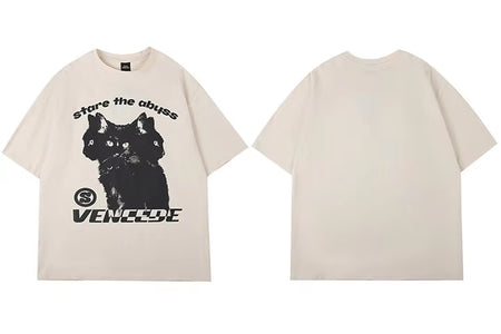 2025 New Streetwear Tshirt Hydra Cat Graphic T Shirt Men Cotton T-Shirt Hip Hop Loose Tops Tees Summer Short Sleeve Black White