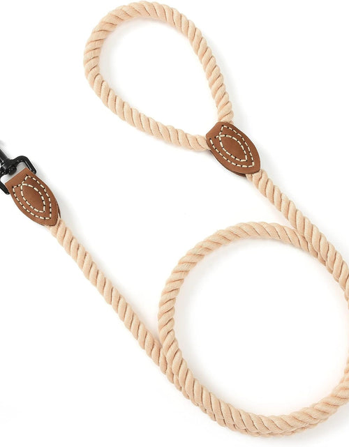 Load image into Gallery viewer, Dog Leash | Braided Cotton Rope Dog Leashes with Leather Tailor Tip | 6 Feet Dog Leash W Heavy Duty Metal Clasp | Wedding Dog Leash (Light Brown, 72 Inches)
