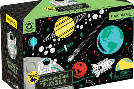 Outer Space – 100 Piece Glow in the Dark Jigsaw Puzzle with a Fun Scene of Planets and Stars and Hidden Details in the Dark