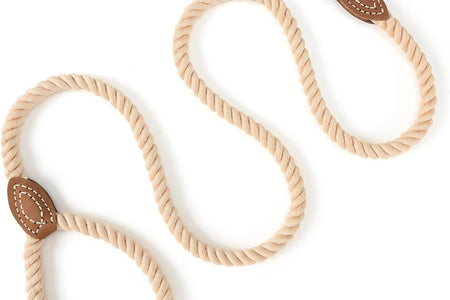 Dog Leash | Braided Cotton Rope Dog Leashes with Leather Tailor Tip | 6 Feet Dog Leash W Heavy Duty Metal Clasp | Wedding Dog Leash (Light Brown, 72 Inches)