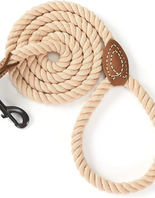 Load image into Gallery viewer, Dog Leash | Braided Cotton Rope Dog Leashes with Leather Tailor Tip | 6 Feet Dog Leash W Heavy Duty Metal Clasp | Wedding Dog Leash (Light Brown, 72 Inches)
